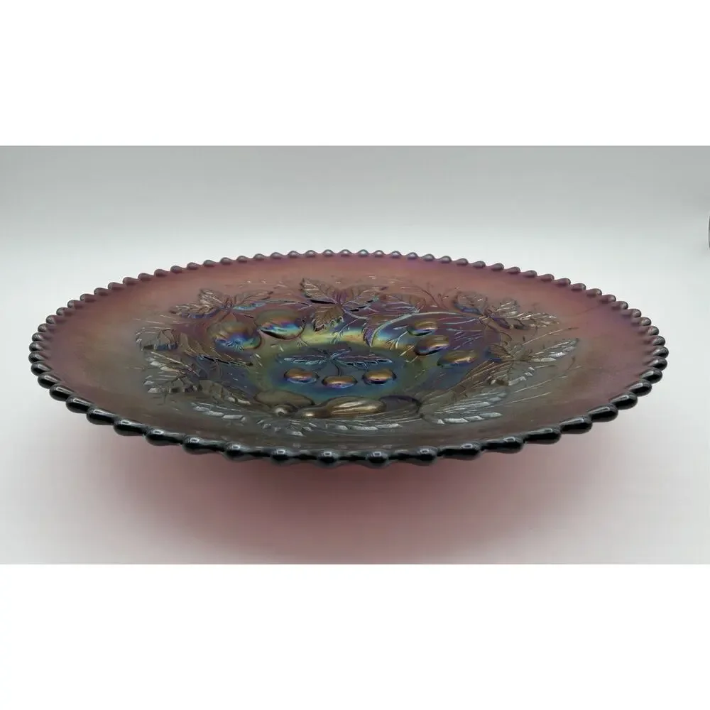 Northwood Amethyst Carnival Glass THREE FRUITS Footed Plate 9” Sawtooth Antique
